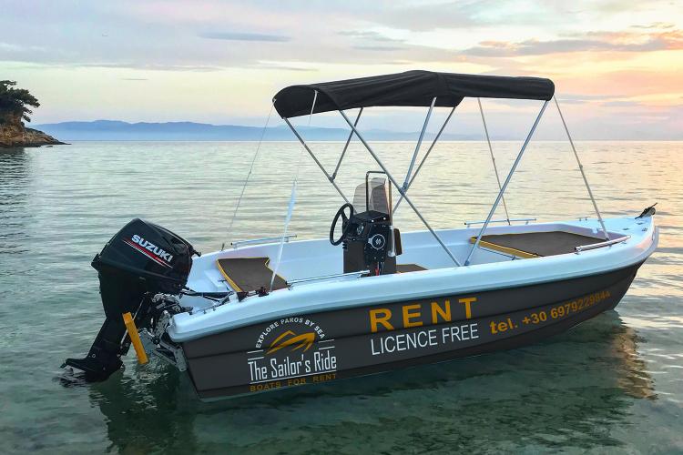 The Sailor's Ride Orestis. No license required - rent a boat and explore Paros' coastline at your leisure